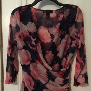 INC womens rose print, faux wrap top